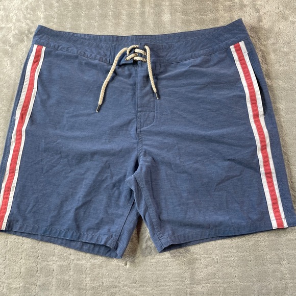 Faherty Board Shorts Swim Trunks Mens 38 Blue Stripe Drawstring Resort Vacation - Picture 1 of 11